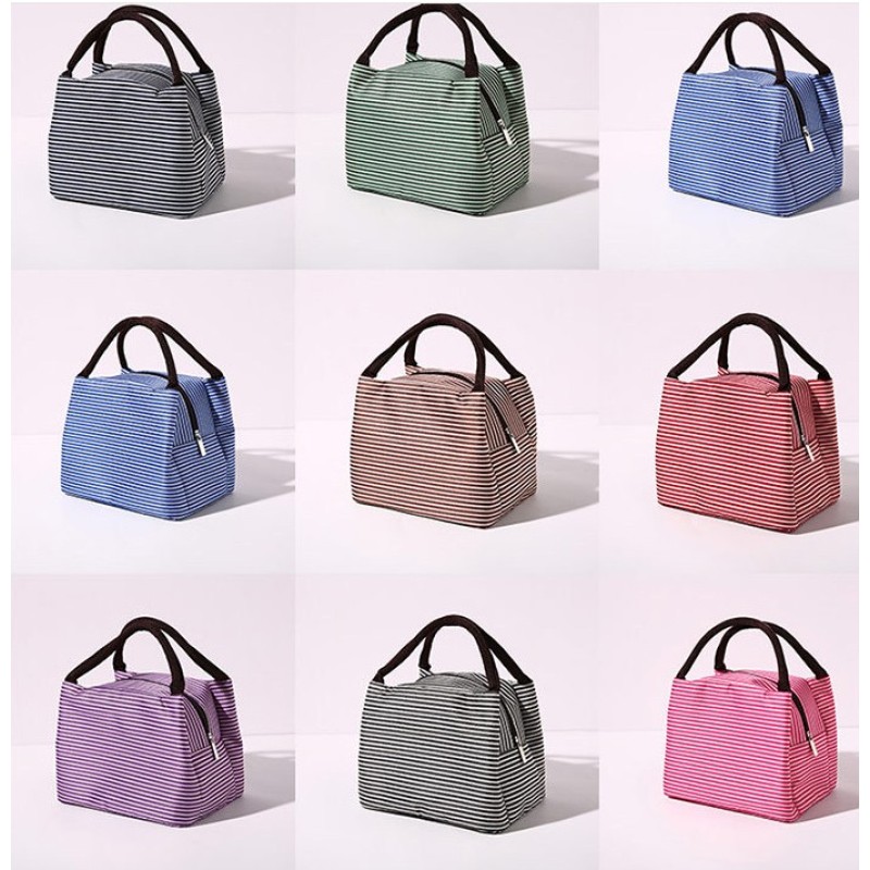 Custom logo 9 Colors stripe lunch tote bag reusable portable oxford insulated cooler bag