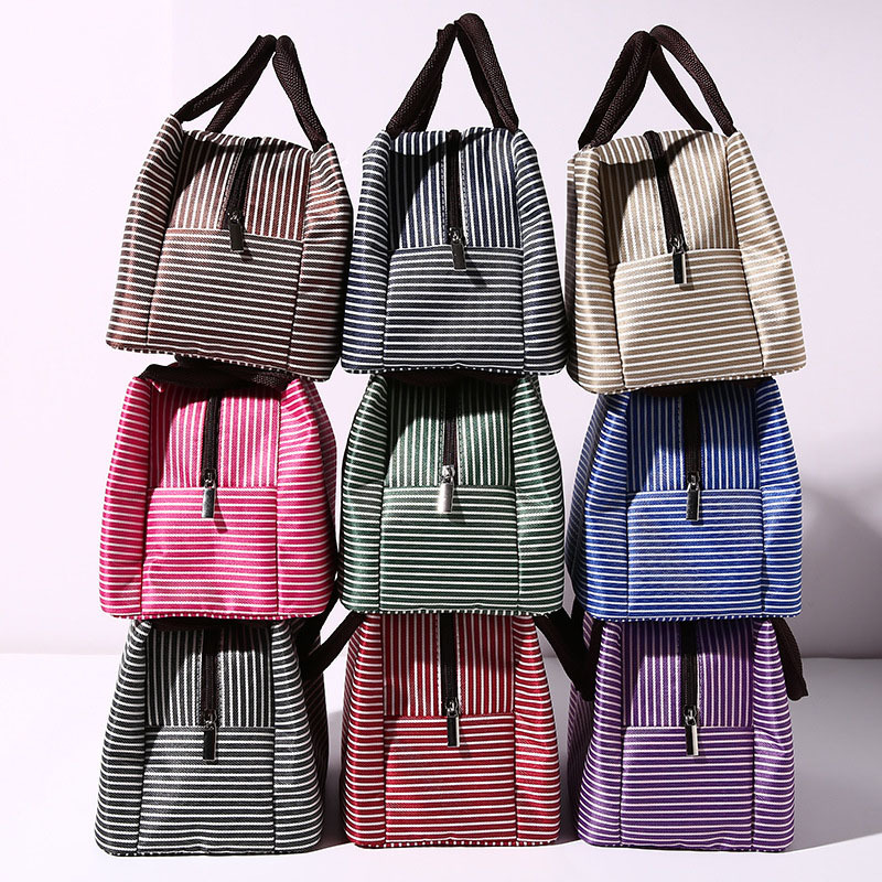 Custom logo 9 Colors stripe lunch tote bag reusable portable oxford insulated cooler bag