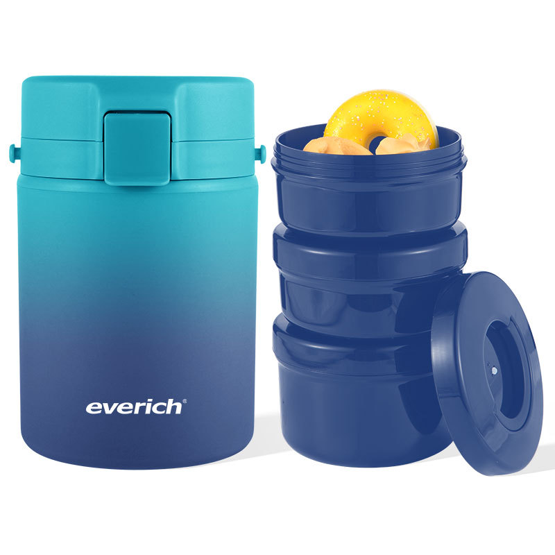 Everich ODM Custom Logo Print Plastic 304 Stainless Steel Vaccum Insulated Food Jar Food Containers with Strap