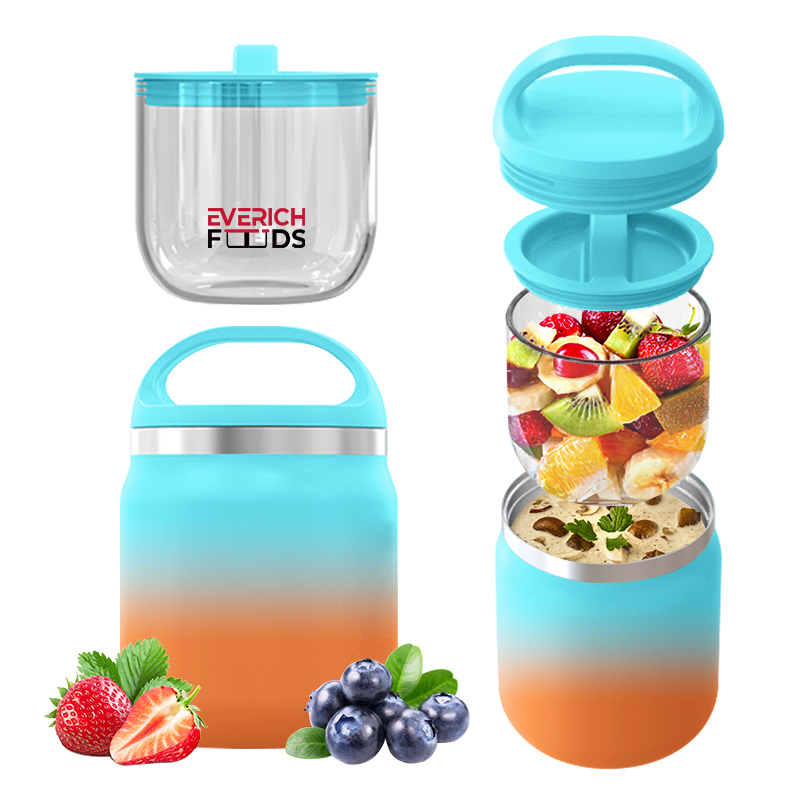 2023 ODM 16oz Reusable Lunch Box Double Wall Stainless Steel Insulated Thermos Food Jar With Handle Lid And inner Container
