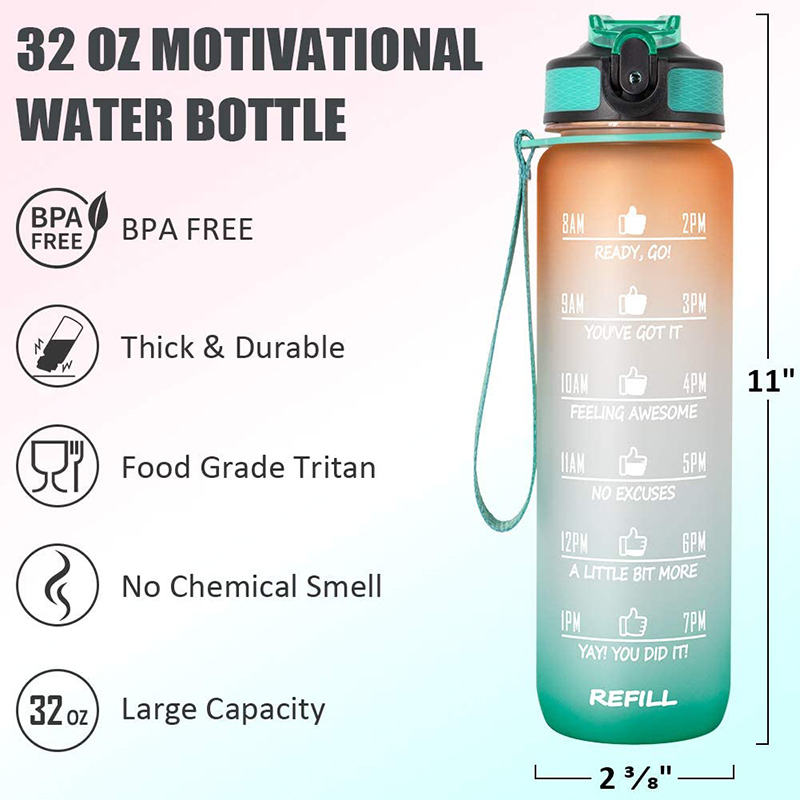 32oz Large Motivational Time Marker Fast Flow sport eco friendly motivational water bottle with custom logo