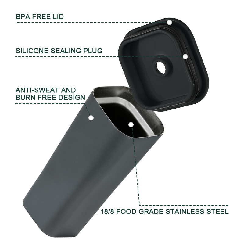 BPA Free Custom 18/8 Food Grade 304 Stainless Steel Square Design Thermos Tumbler Travel Coffee Mug Cup with Lid and Straw