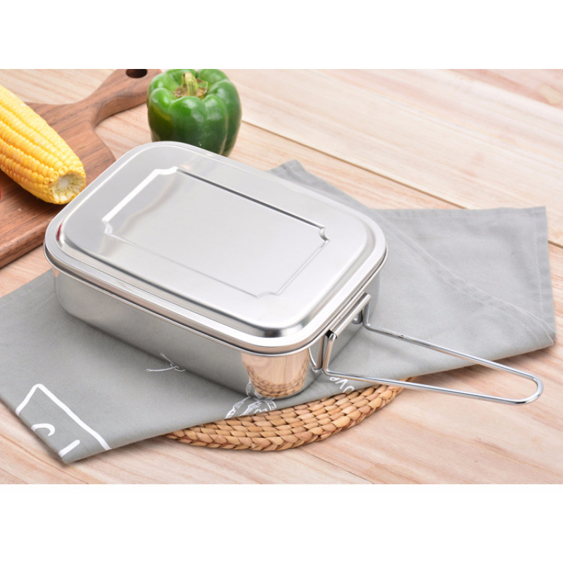 Customized Logo Acceptable Rectangle Food Container Storage Box Stainless Steel Bnto Boxes Lunch Box With Handle