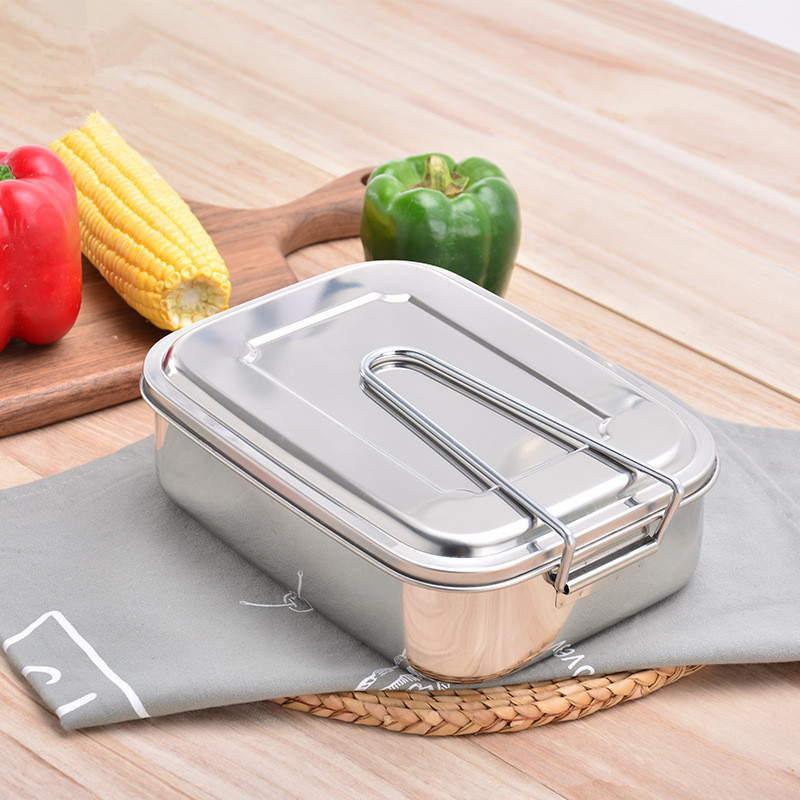 Customized Logo Acceptable Rectangle Food Container Storage Box Stainless Steel Bnto Boxes Lunch Box With Handle