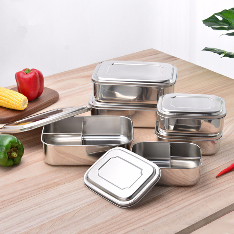 Customized Logo Acceptable Rectangle Food Container Storage Box Stainless Steel Bnto Boxes Lunch Box With Handle