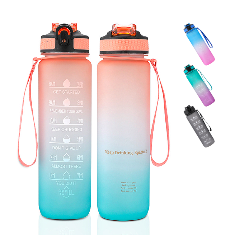 Free Shipping Water Bottle 32 oz Motivational Water Bottle with Time Marker & Cleaning Brush, Reusable SK Water Bottle for Sport