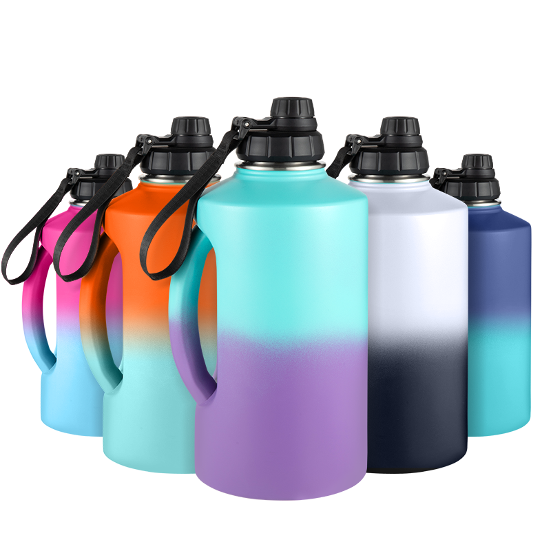 Colorful Powder Coated 2.2L Big Capacity Double Wall 304 Stainless Steel Insulated Water Bottle Beer Growlers with Lids Brush