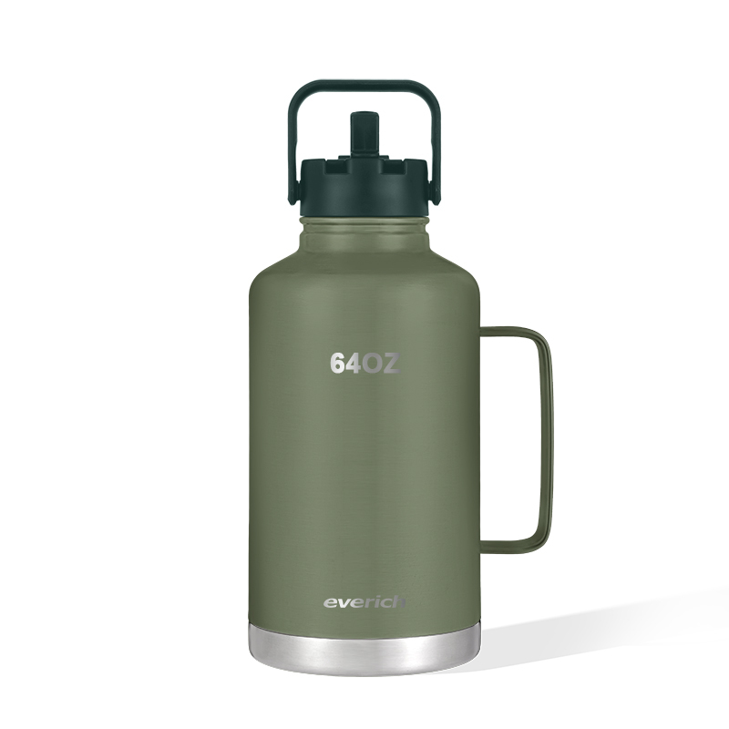 24 Hours Cold Custom Logo Print 304 Stainless Steel Classic Easy Pour Vacuum Insulated Beer Growler 64 OZ with Handle