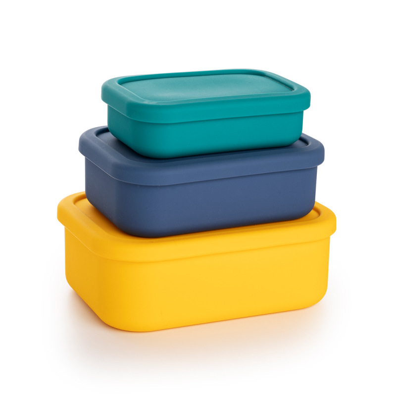 Customization Kids Set of Food Storage Box and Double Wall Stainless Steel Divided Three Compartments Baby Silicone Bento Box