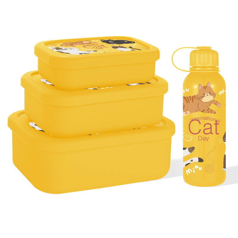 Customization Kids Set of Food Storage Box and Double Wall Stainless Steel Divided Three Compartments Baby Silicone Bento Box