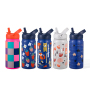 BPA  Free 12oz School Cute Pattern Stainless Steel Kids Water Bottle with Straw Lid Drinking Water Bottle for Children Kids