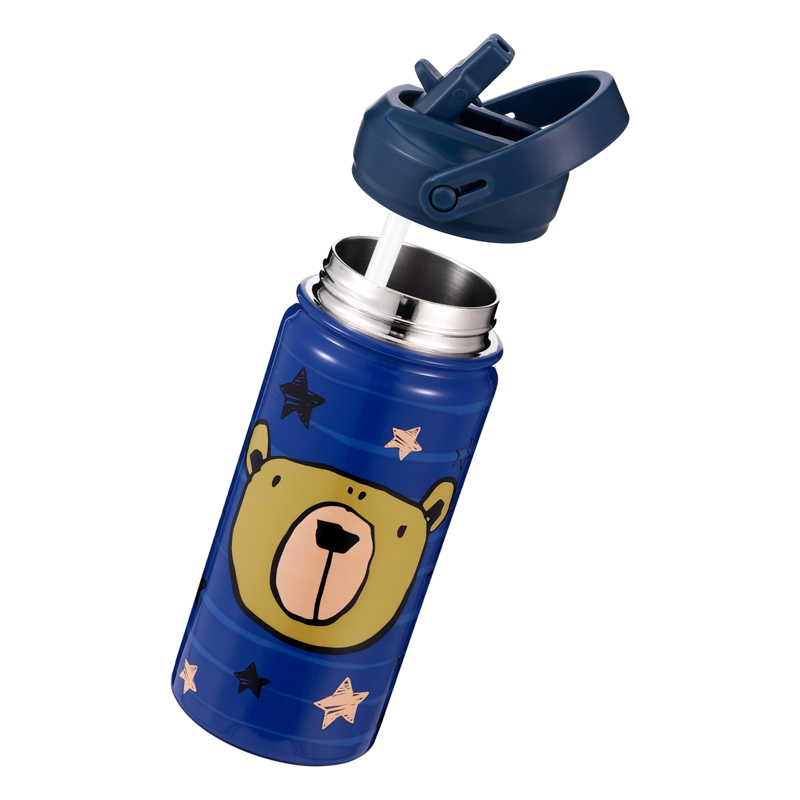 BPA  Free 12oz School Cute Pattern Stainless Steel Kids Water Bottle with Straw Lid Drinking Water Bottle for Children Kids