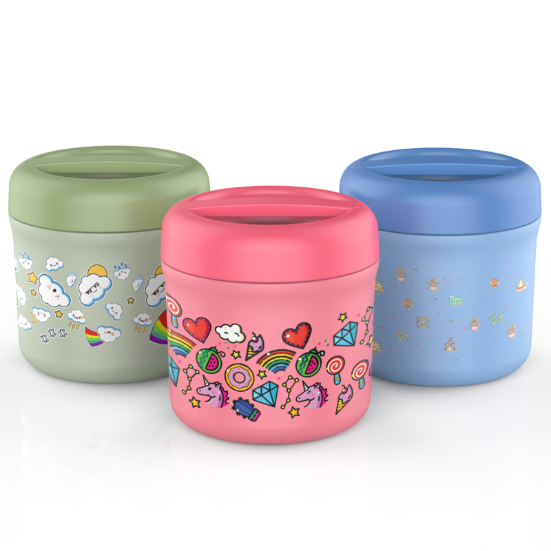 Portable Cute Paint 500ml Colorful Lunch Box PP 304 Stainless Steel Thermos Vaccum Insulated Food Storage Jars with Handle Cover
