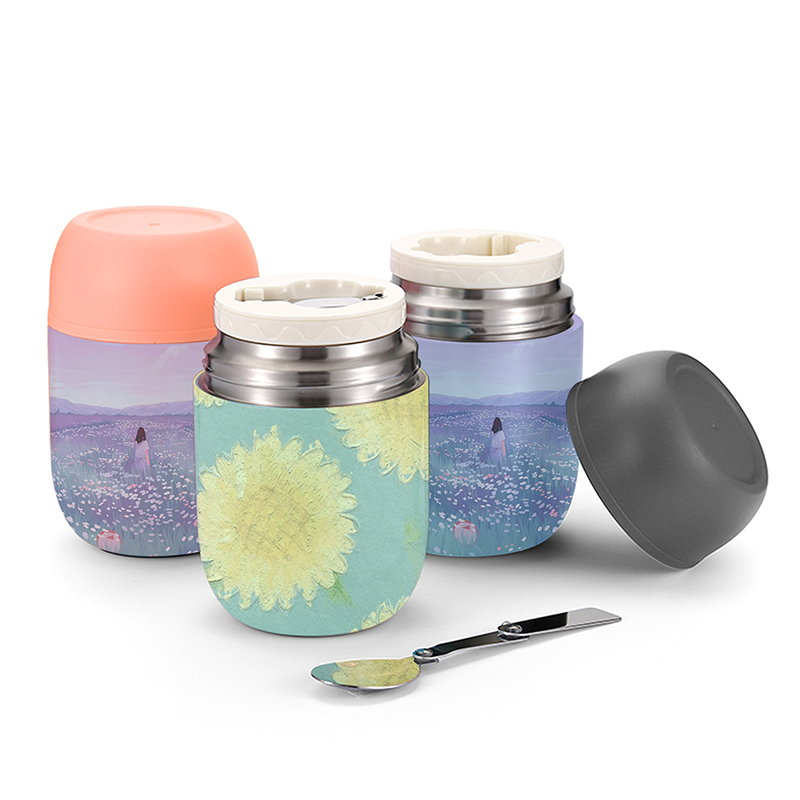 Cute insulated lunch box take away Food Container Insulated Vacuum Food Jar with spoon