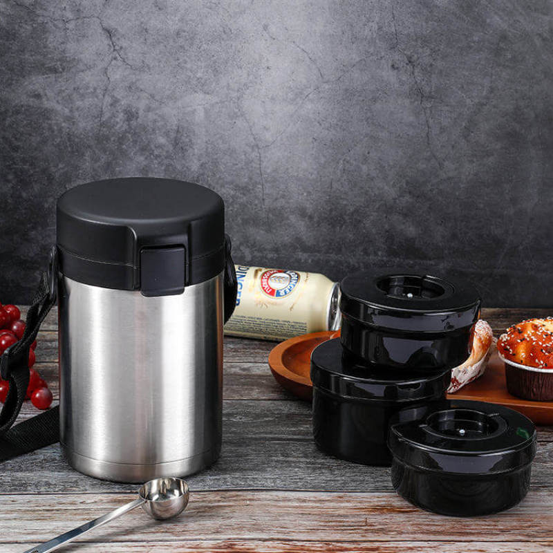 Hot Selling Portable Large Capacity Round Multi Layer Double Wall Stainless Steel Thermal Bento Food Jar