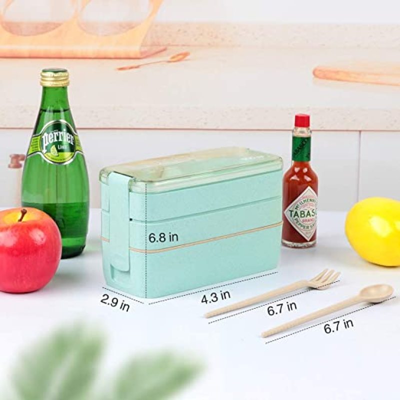 3-In-1 Compartment Leak-proof Bento Lunch Box  Meal Prep Containers with Utensils Bento Box Japanese Lunch Box Kit