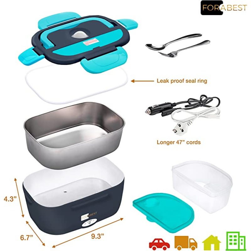 Electric Lunch Box Food Heater 2-In-1 Portable Food Warmer Lunch Box for Car  Home No Leaking Removable Inner 60W