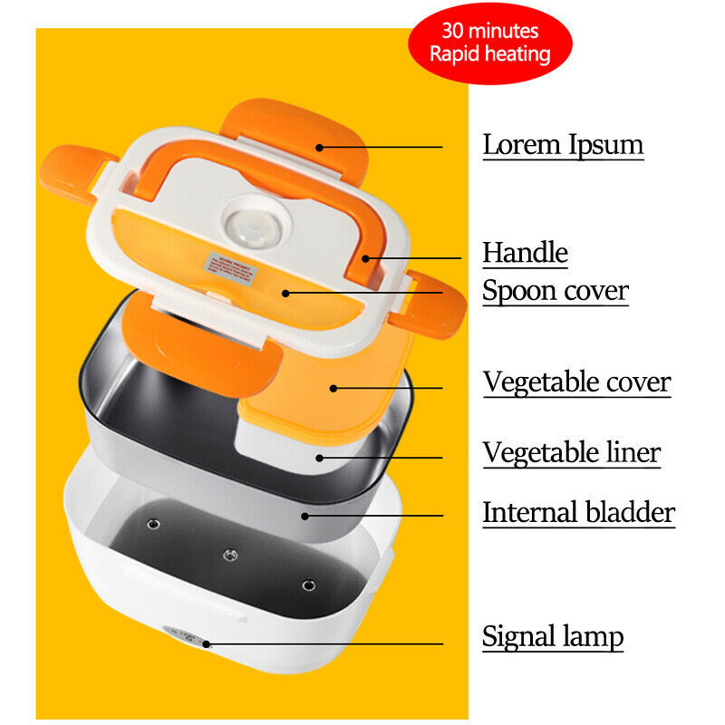 1.5L  Stainless Steel  Food Container  With Removable Divider And Spoon Electric Heating Tiffin Lunch Box