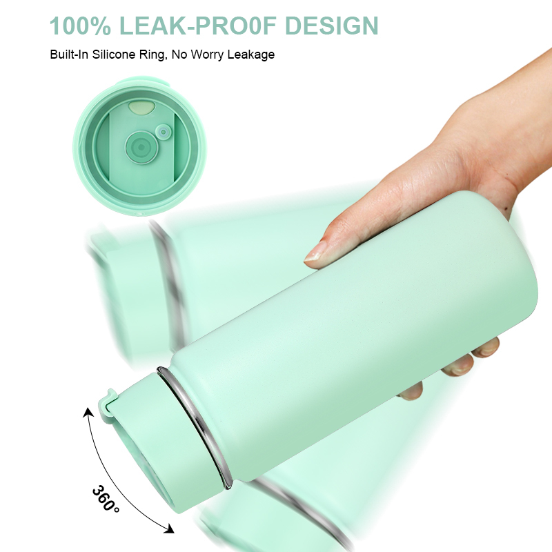 Sports Water Bottle 18oz Vacuum Insulated Stainless Steel Thermo Mug Metal Canteen with Two Lids