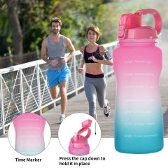 2021 new design everich a gallon 2L/64oz plastic good quality customization Big straw water bottle with handle time marker