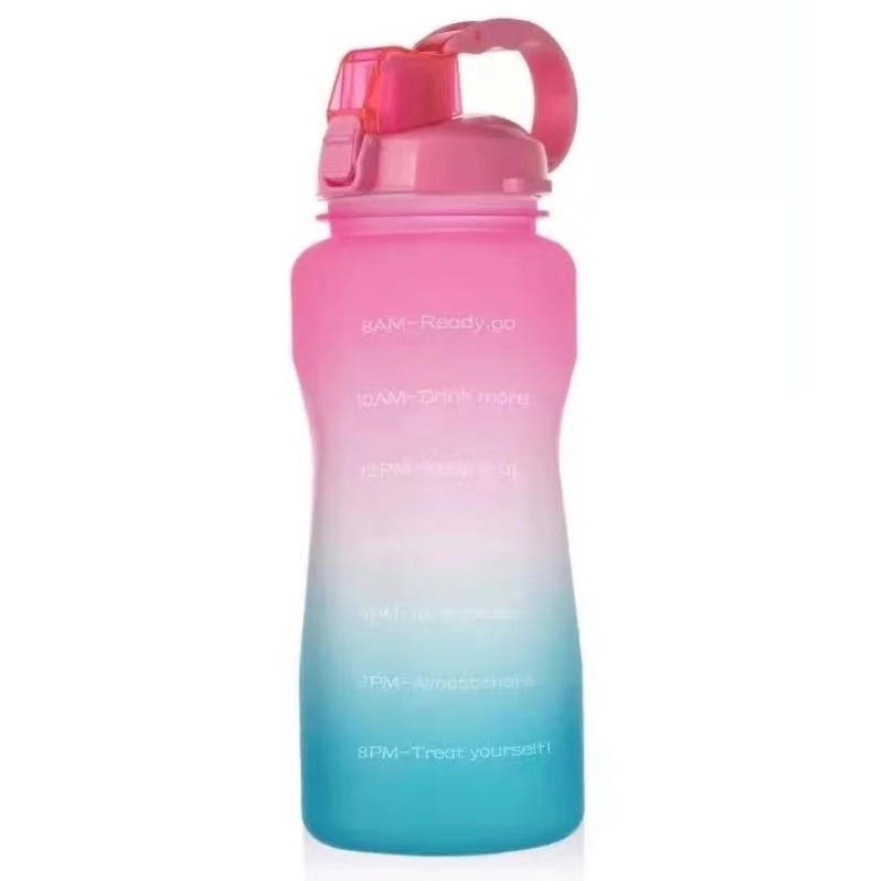 2021 new design everich a gallon 2L/64oz  plastic good quality customization Big straw water bottle  with handle time marker
