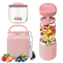 Portable 304 Stainless Steel Food Jar Heating Insulation Metal Lunch Box with Glass and Plastic Storage Box for Aldults and Kids