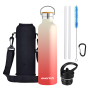Custom logo gradient double wall stainless steel water bottle insulated with straw lid cleaning brush carry bag
