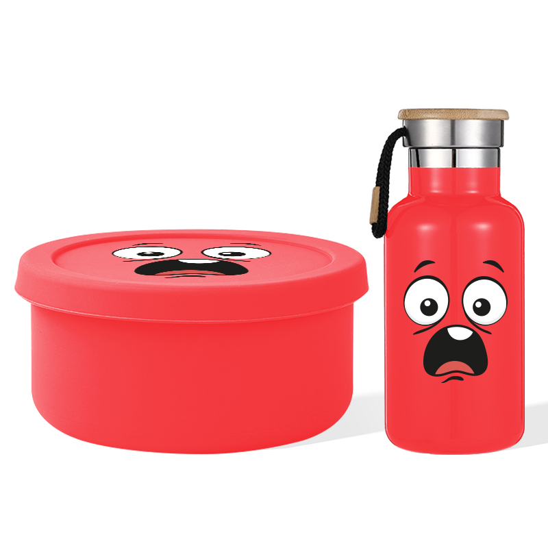 Outdoor School Takeaway Food Container Sets of Non Toxic Silicone Bento Lunch Box with Stainless Steel Water Bottle for Kids