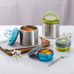 3 Extra Silicone Seals Thermal Stainless Steel Food Container Tiffin Box Kids Lunch Keep Warm with Bag