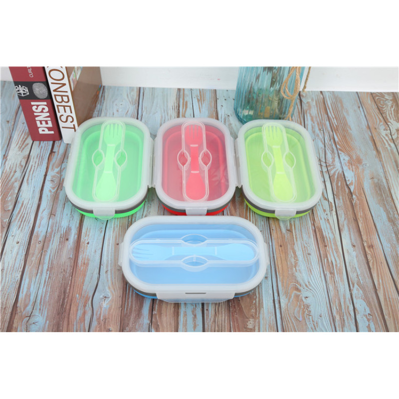 Multi Colors Easy Storage Stackable 800ML PP lunch containers Foldable Silicone Bento Box Sets with Spoon Fork for Kids
