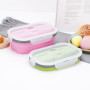 Multi Colors Easy Storage Stackable 800ML PP lunch containers Foldable Silicone Bento Box Sets with Spoon Fork for Kids