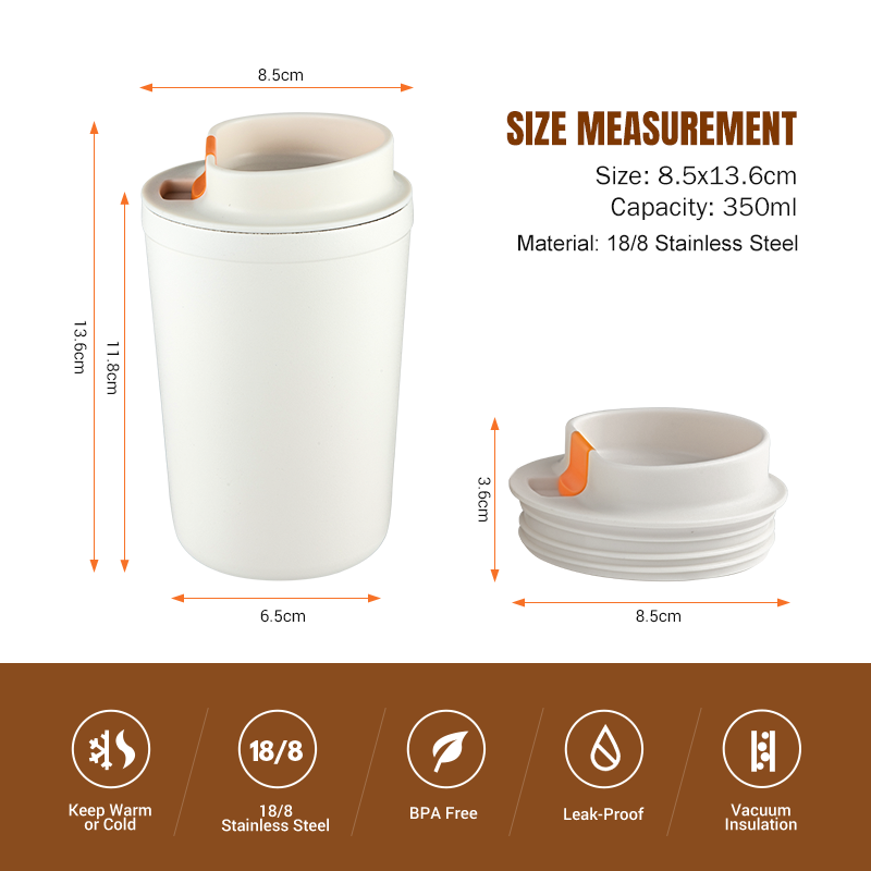 350ML Easy Carry Double Wall stainless steel Insulated Coffee Mug with Lid
