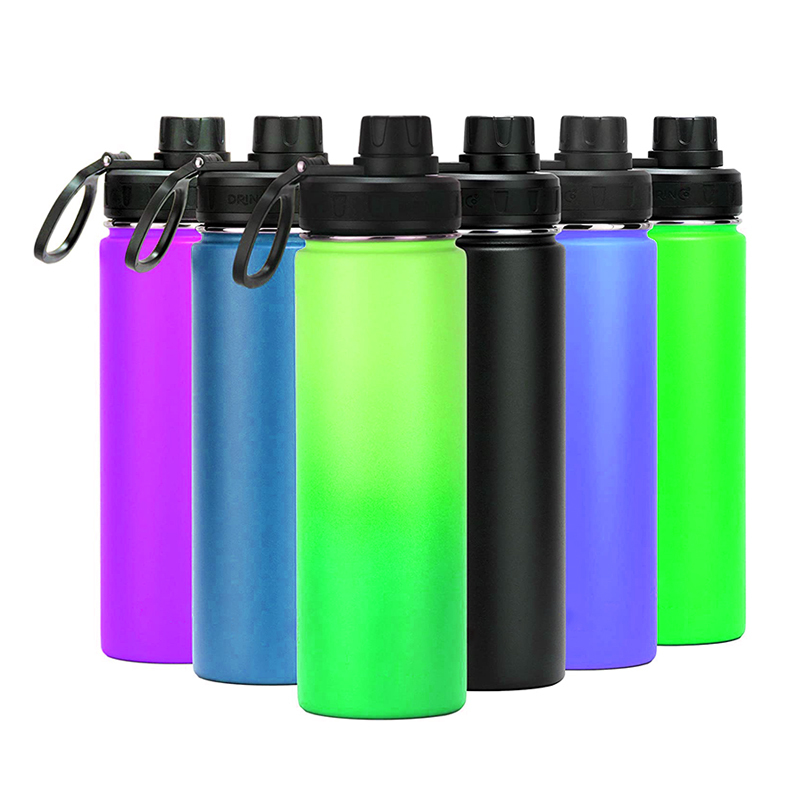 Camping travel wide mouth stainless steel vacuum flasks water bottles with sports handle spout lid