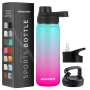 Camping travel wide mouth stainless steel vacuum flasks water bottles with sports handle spout lid