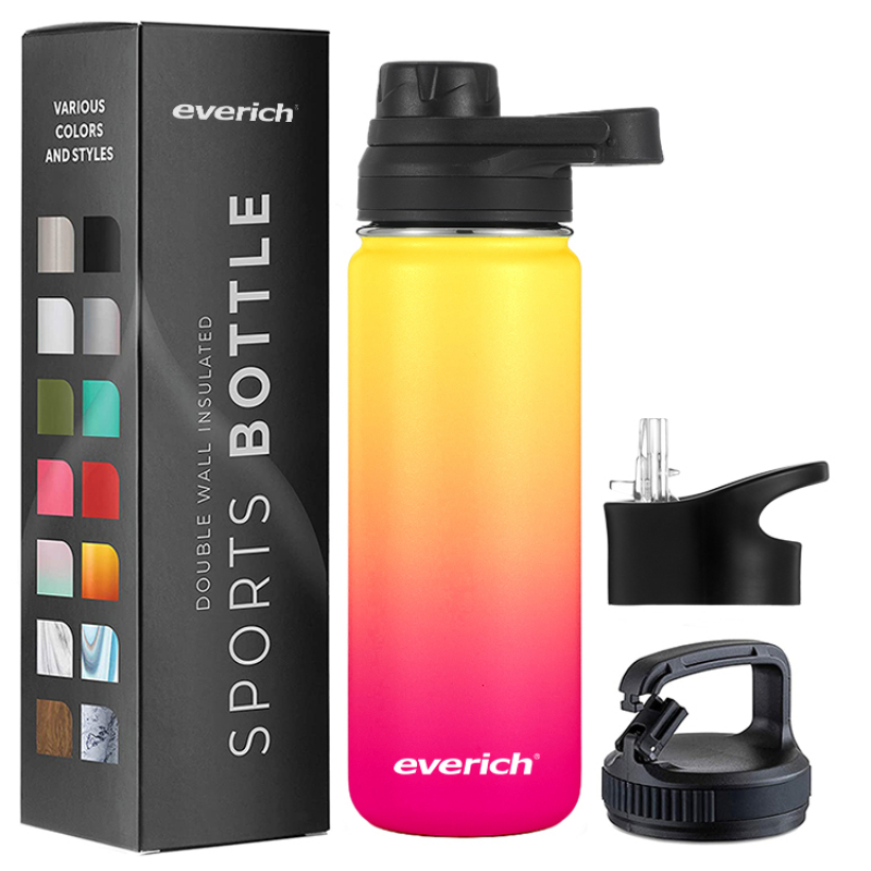 Camping travel wide mouth stainless steel vacuum flasks water bottles with sports handle spout lid