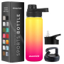 Camping travel wide mouth stainless steel vacuum flasks water bottles with sports handle spout lid