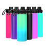 Camping travel wide mouth stainless steel vacuum flasks water bottles with sports handle spout lid