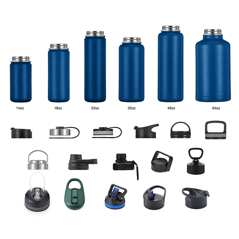 Camping travel wide mouth stainless steel vacuum flasks water bottles with sports handle spout lid