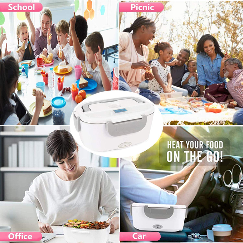 Home Car Use Hot, Electric Heating Food Container School Kids Stainless Steel Office Electrical Tiffin Lunch Box With Lunch Bag