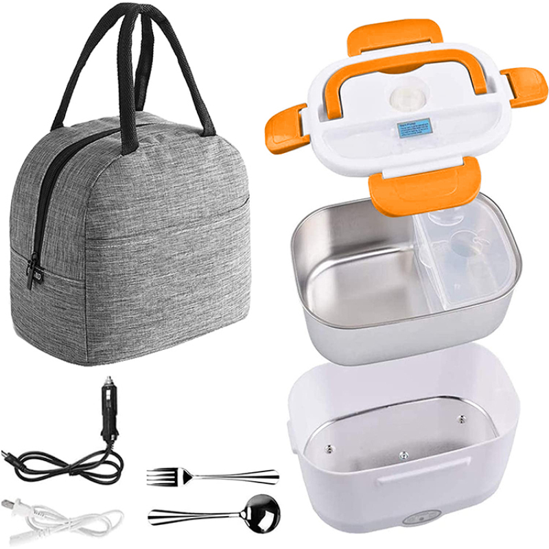 Home Car Use Hot, Electric Heating Food Container School Kids Stainless Steel Office Electrical Tiffin Lunch Box With Lunch Bag