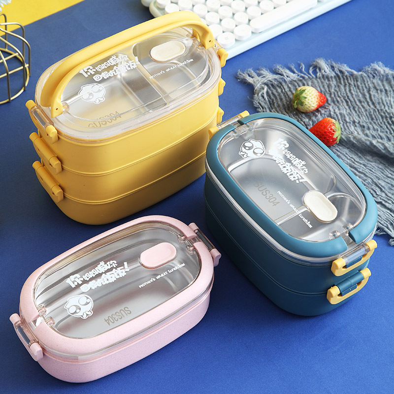 800ml /1500ml two/ three layers stainless steel lunch box set soup bottle for kid Bento Box Lunch with insulation bags