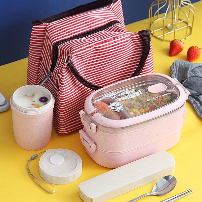 800ml /1500ml two/ three layers stainless steel lunch box set soup bottle for kid Bento Box Lunch with insulation bags