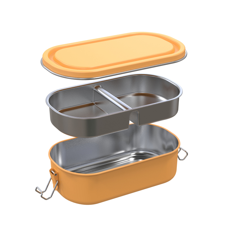 Portable Creative Custom Logo Print Divided Two Compartments Single Wall 304 Stainless Steel Bento Lunch Box for Kids Adults