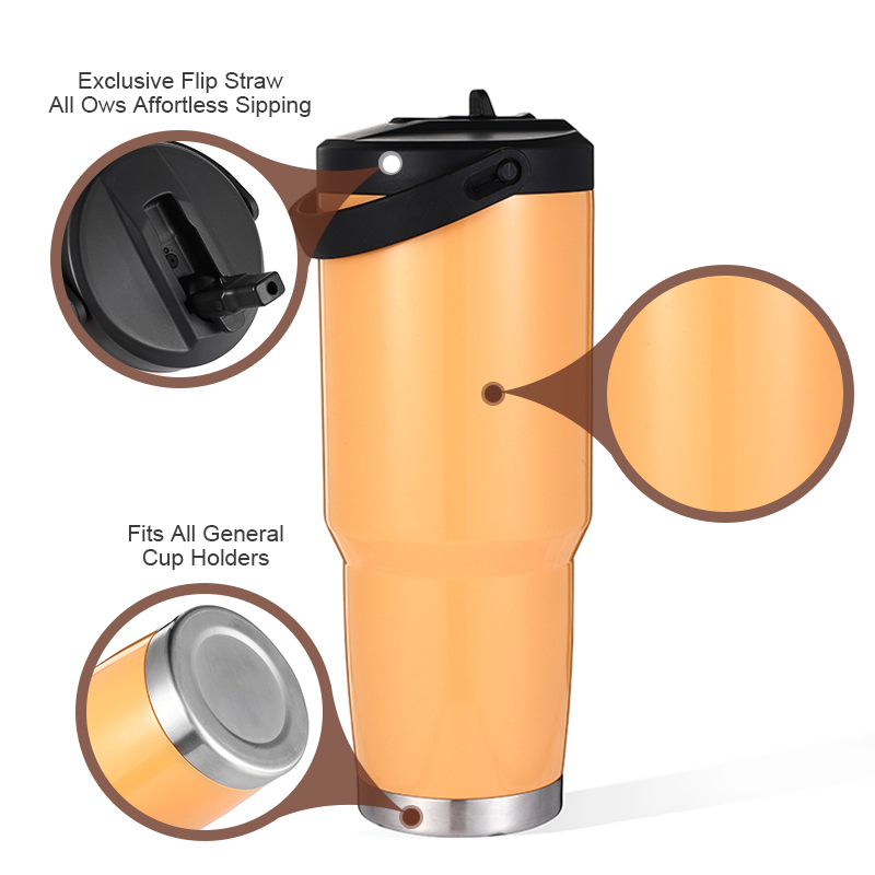 30oz Double Wall Vacuum Insulated Sublimation Beer Cup Stainless Steel Water Tumblers with Handle Straw Leakproof Flip on-the-go