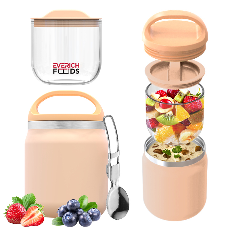 Large Tritan Glass Container Stainless Steel Insulated Thermos Food Containers with Handle Lid