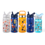 Back to School 12oz 350ml Custom Logo Cartoon Print Kids Insulated Stainless Steel Water Bottles With Straw Lid and Storage Box