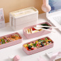 3-In-1 Wheat Straw Bento Lunch Box 2/3 layers foods Containers with Detachable Buckle
