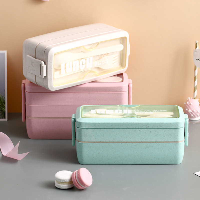 3-In-1 Wheat Straw Bento Lunch Box 2/3 layers foods Containers with Detachable Buckle