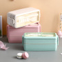 3-In-1 Wheat Straw Bento Lunch Box 2/3 layers foods Containers with Detachable Buckle
