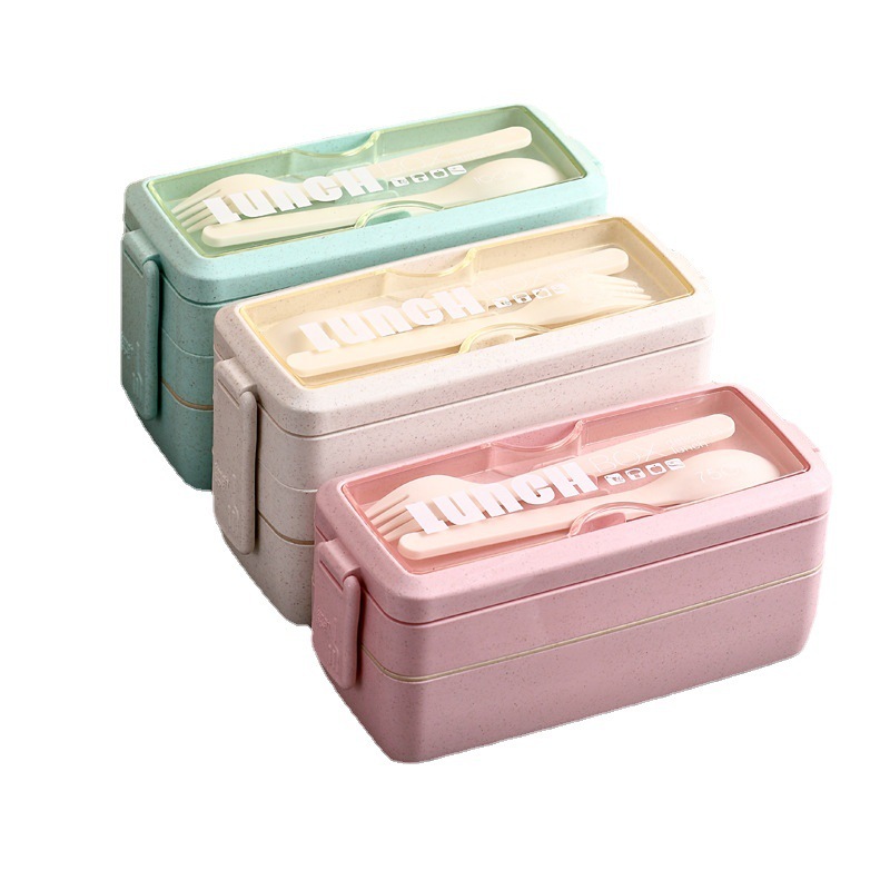 3-In-1 Wheat Straw Bento Lunch Box 2/3 layers foods Containers with Detachable Buckle